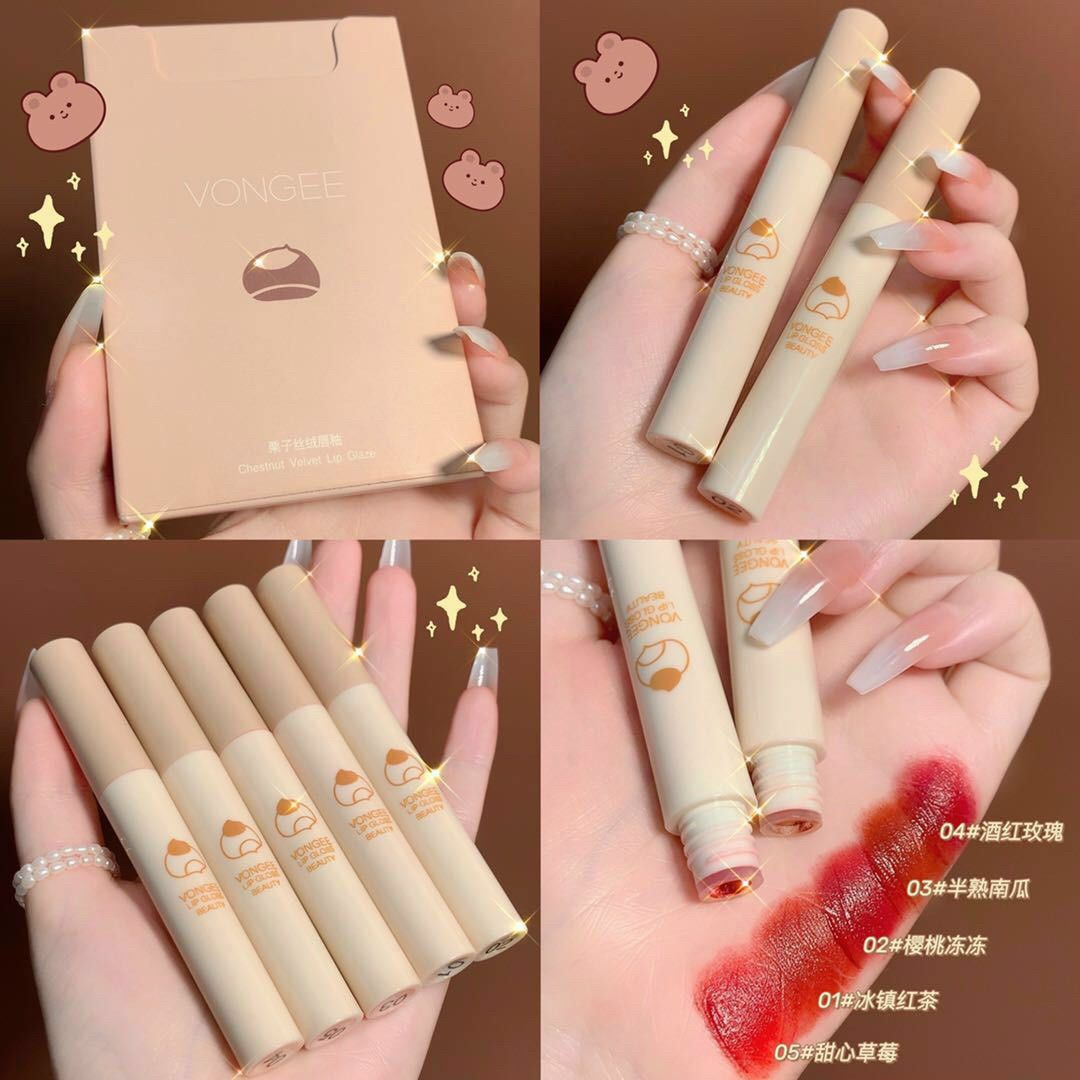 Set 5 son kem lì vongee hạt dẻ vỏ nâu xinh xắn