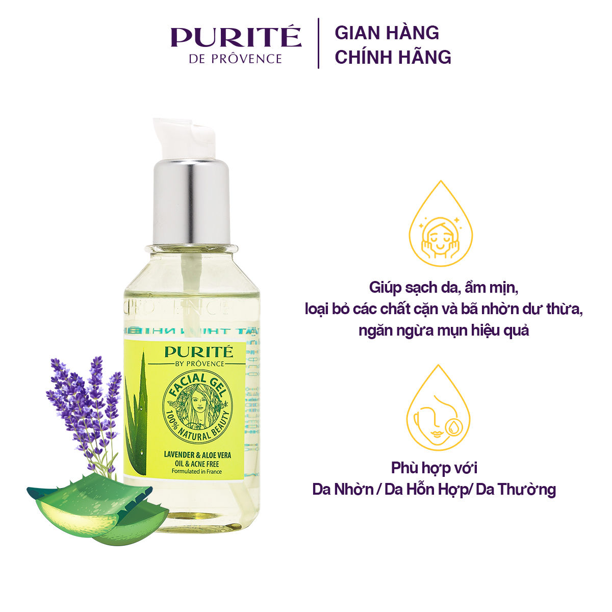 Gel rửa mặt purité nha đam & hoa oải hương 113ml