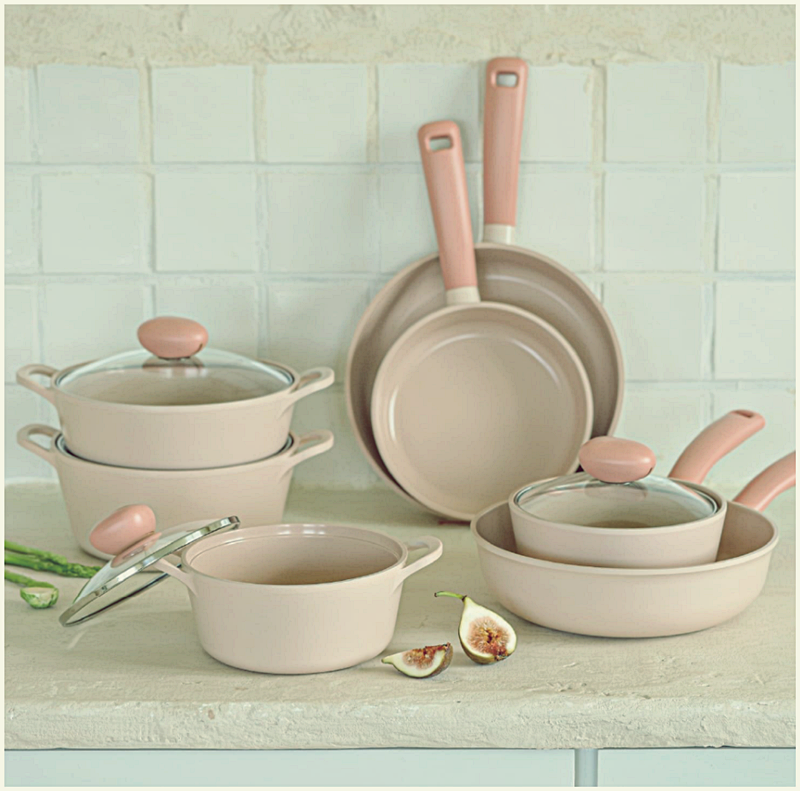 Chảo chống dính/ Nồi NEOFLAM SHERBET nhôm đúc phủ gốm sử dụng trên bếp từ 18/ 20/ 22/ 26cm màu hồng phong cách Hàn Quốc