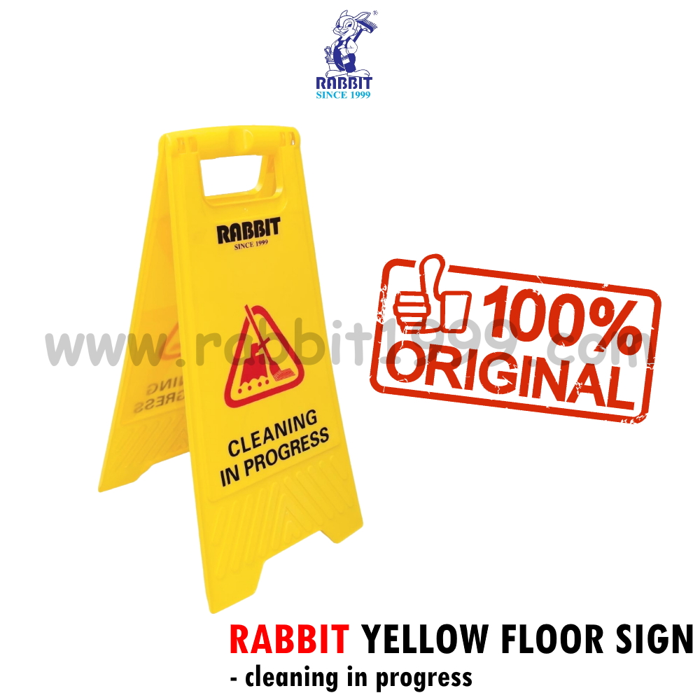 RABBIT YELLOW FLOOR SIGN - caution wet floor / cleaning in progress / yellow foldable floor sign / yellow foldable signboard / yellow safety floor sign board