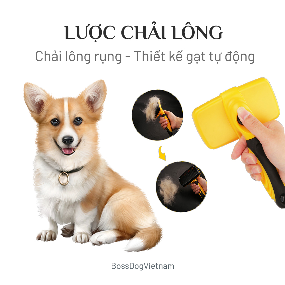 Lược chải lông rụng chó cưng - Nút gạt lông thuận tiện | BossDog