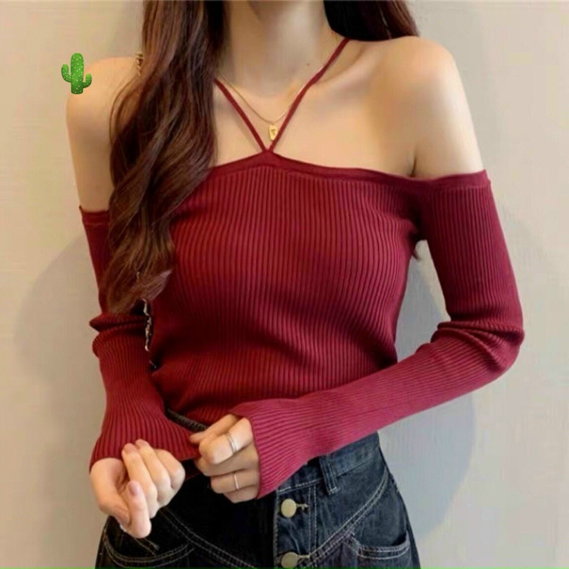 Áo croptop bẹt vai tay dài , 3 màu hot lắm luôn mã: pc985321