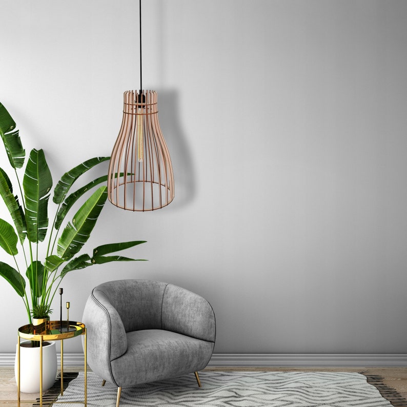 Đèn thả trần trang trí phòng khách,phòng ngủ, quầy bar, cafe bằng gỗ Kiểu dáng rọ cá- GoldenDeer GD0451