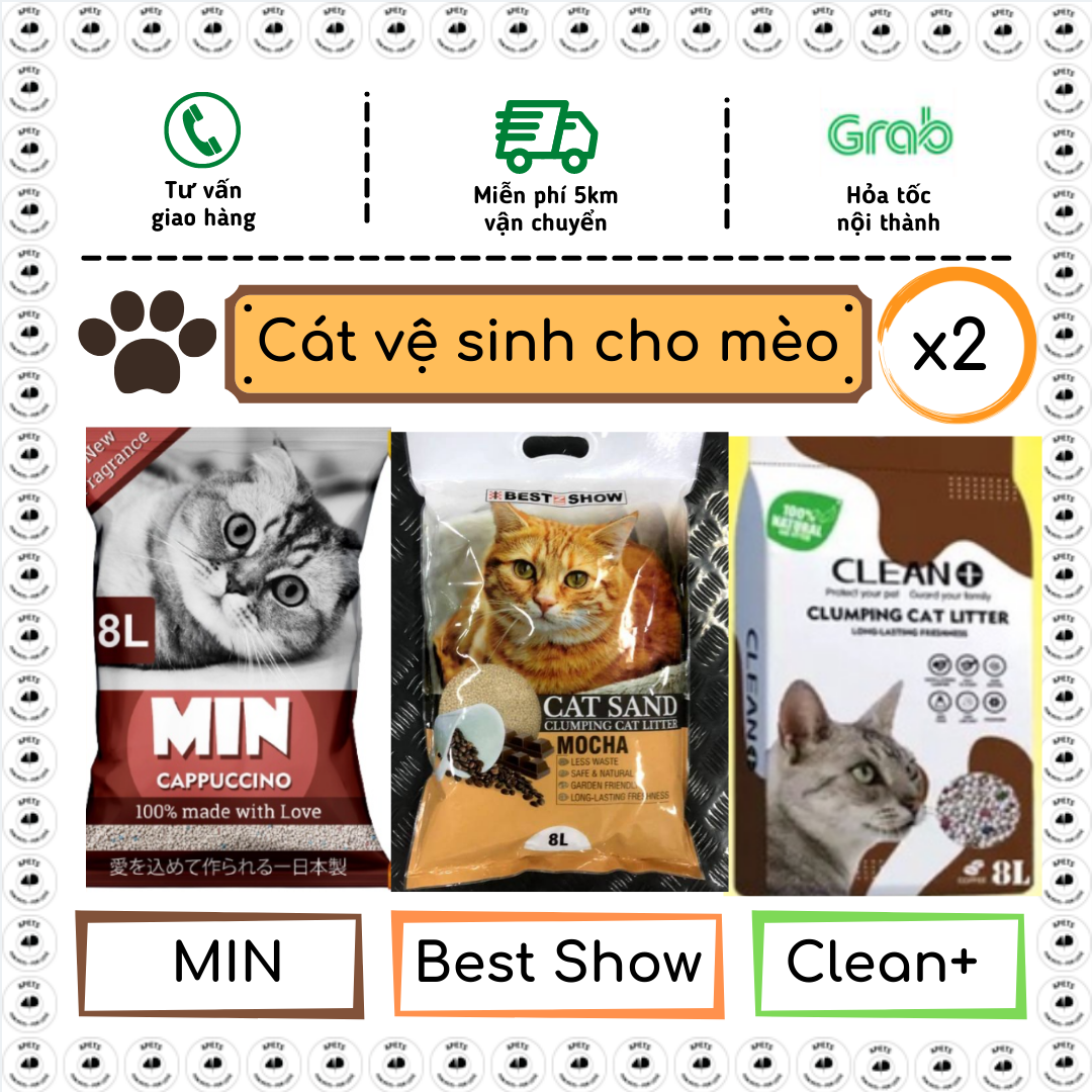Combo 2 túi cát vệ sinh cho mèo 8l cát mèo min clean+ cat sand