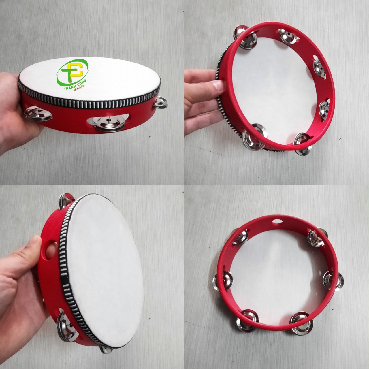 Trống lục lạc cho bé 20cm gỗ màu đỏ