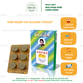 Viên ngậm ho, long đờm, đau rát họng Golden Throat - Viên ngậm thảo dược ngậm ho nội địa Trung ( Hộp 2 vỉ x 6 viên)