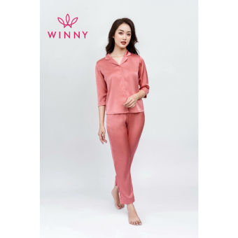 WINNY - Bộ đồ lụa tay lỡ quần dài mặc nhà họa tiết trơn 2MNSA21901L