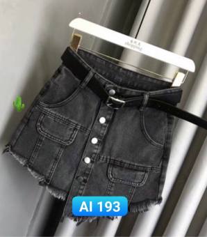 Chân váy jean xám đen túi nắp lệch tà thời trang