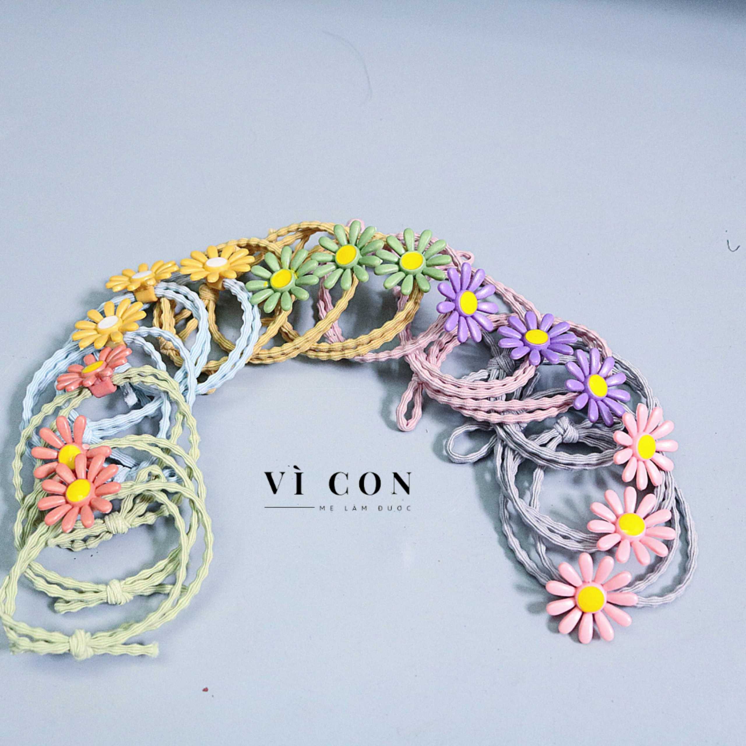 Thun cột tóc hoa cúc handmade , dây cột tóc nữ hàn quốc