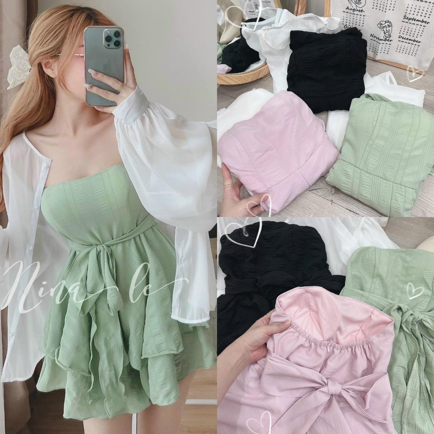 Set đầm cúp tầng kèm khoác