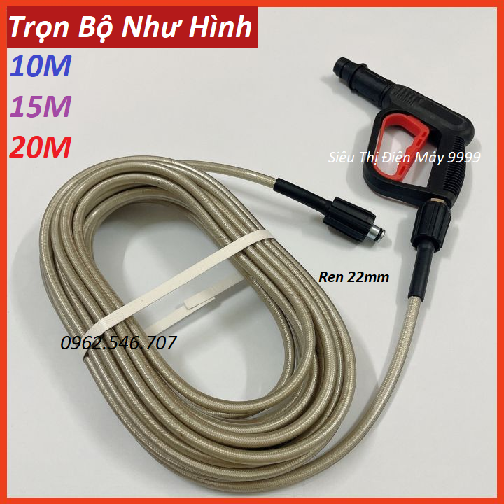 Bộ 10m-15m-20m-30m dây rửa xe và súng xịt - súng rửa xe áp lực cao ren 22mm