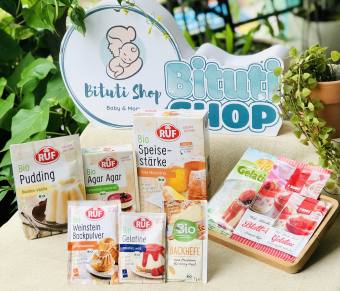 Nguyên liệu hữu cơ làm bánh/món phụ cho bé: Gelatine, Pudding, Bột nở, men nở, Đường Vani RUF