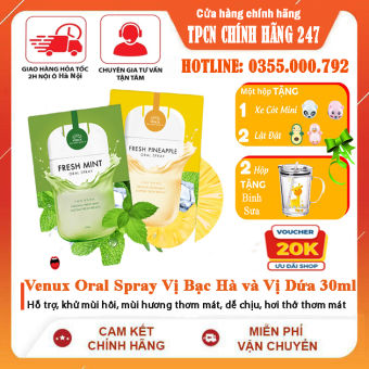 Xịt Thơm Miệng Venux Oral Spray Vị Bạc Hà và Vị Dứa 30ml