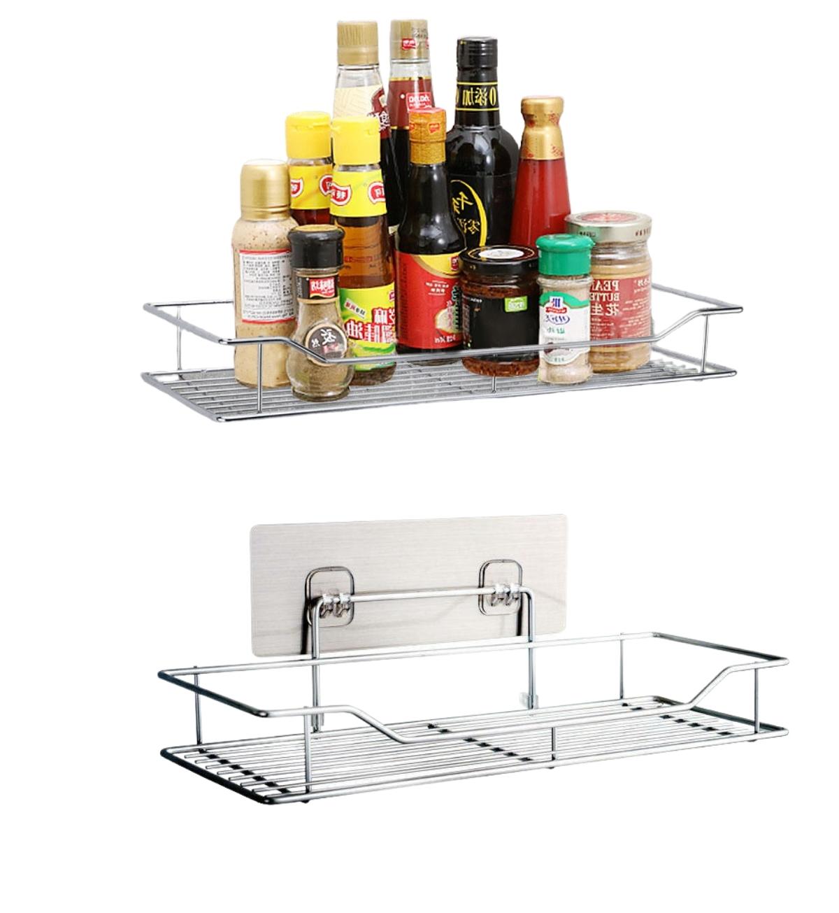 Kệ Đựng Gia Vị Dán Tường Nhà Bếp. Kệ Đựng Đồ Đa Năng Chất Liệu Inox Không Gỉ Loại Xịn Chịu Lực 10 Kg