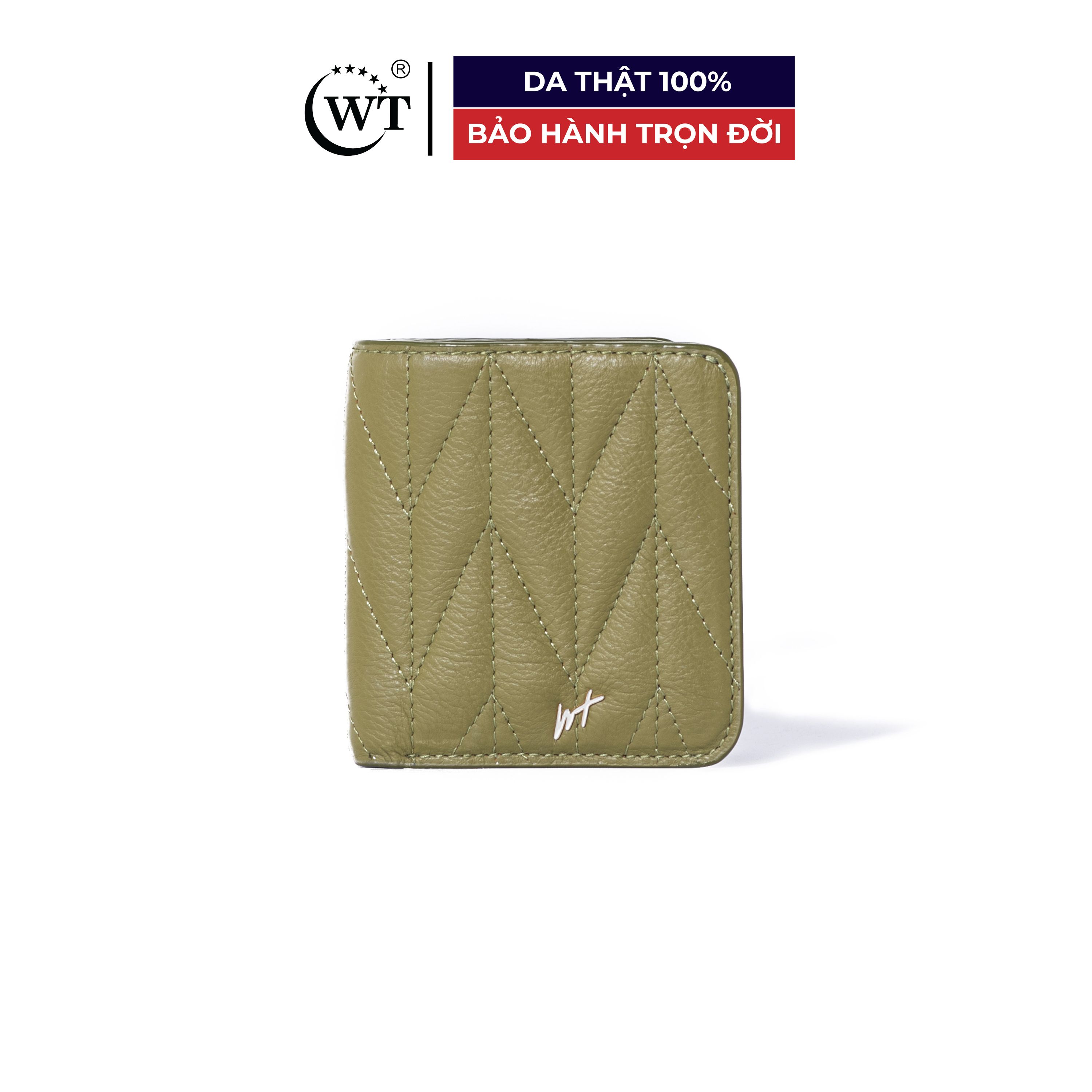 Ví nữ da bò cao cấp màu trắng, đen, xanh olive wt leather leaf