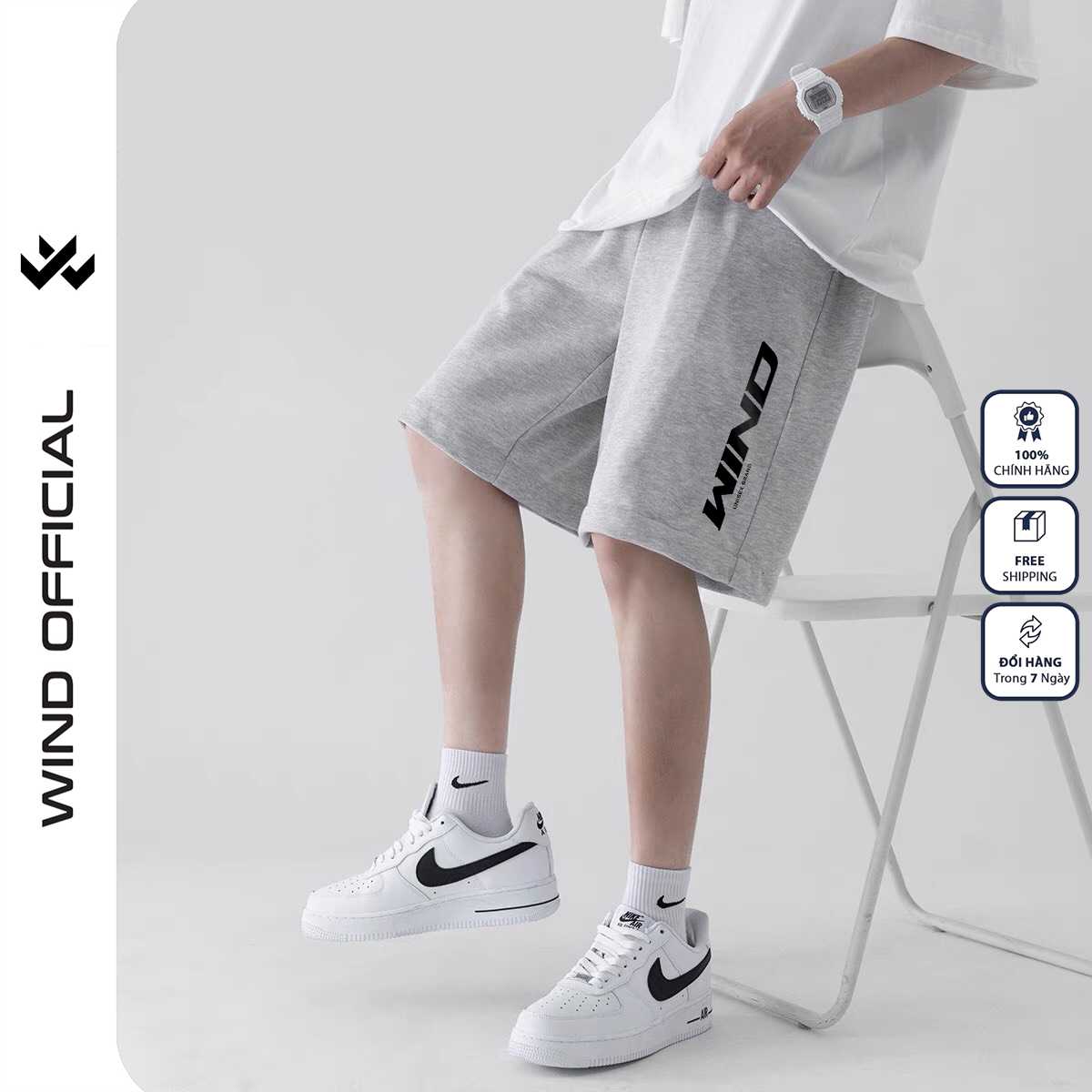 Quần short thun nam nữ WIND nam nữ ống rộng WIND Brand quần đùi lửng ngố thời trang mặc nhà