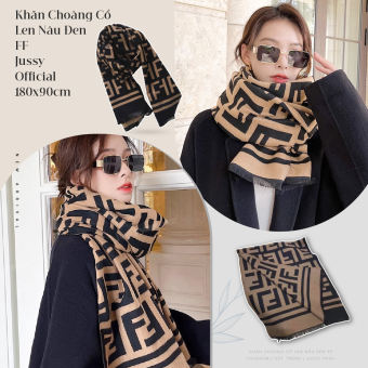 Khăn Choàng Cổ FF Jussy Official Khăn Len Dày Màu Nâu Đen Họa Tiết Hot Trend Chất Len Dày Ấm Áp Dài 180x90cm