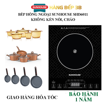 Bếp hồng ngoại đơn Sunhouse SHD6011 sử dụng tất cả các nồi - có tặng kèm vĩ nướng - chính hãng bảo hành 1 năm