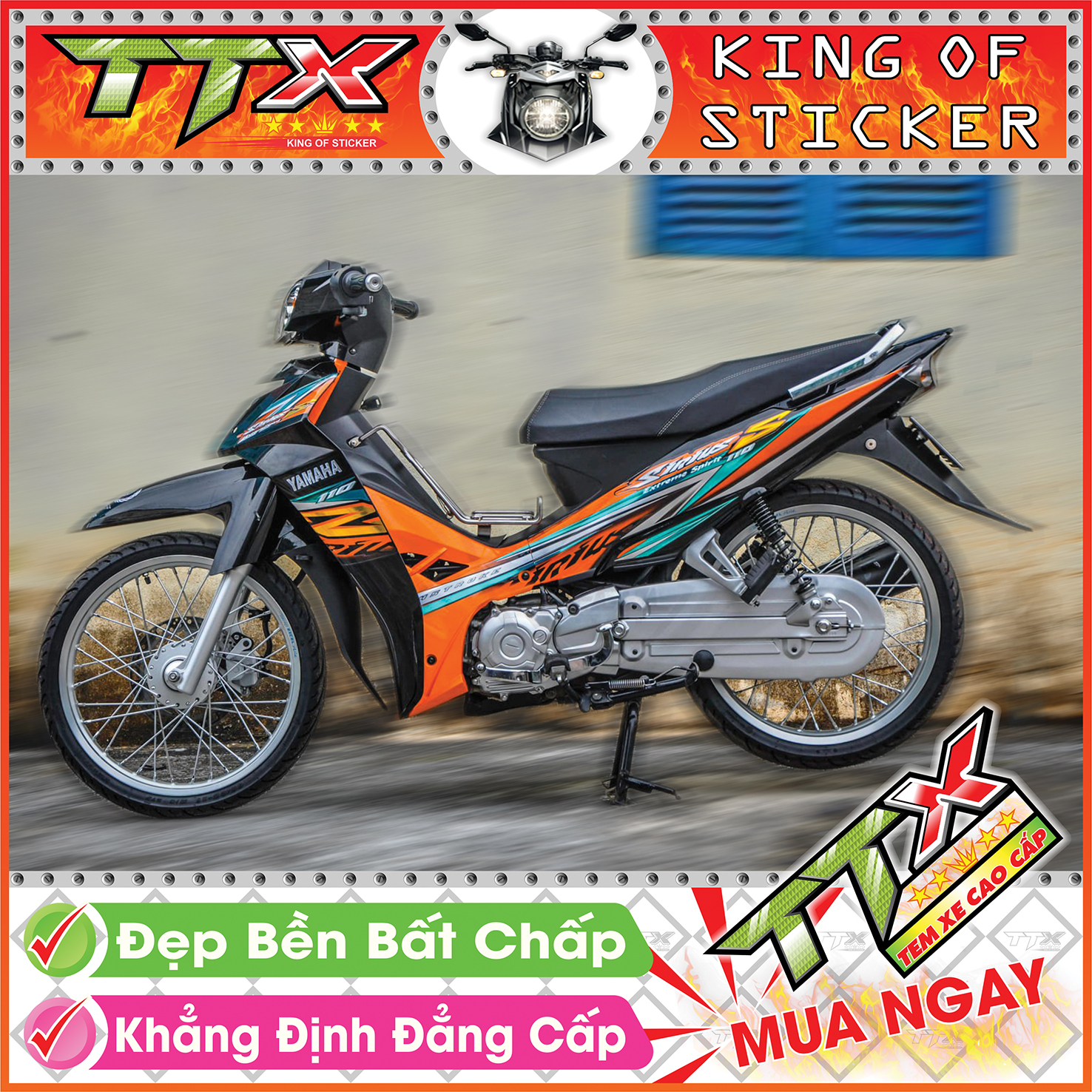 Tem sirius 110 chữ s , Tem xe phụ kiện sirius màu cam nền đen tuyệt đẹp , Shop TTX Team chế sirius