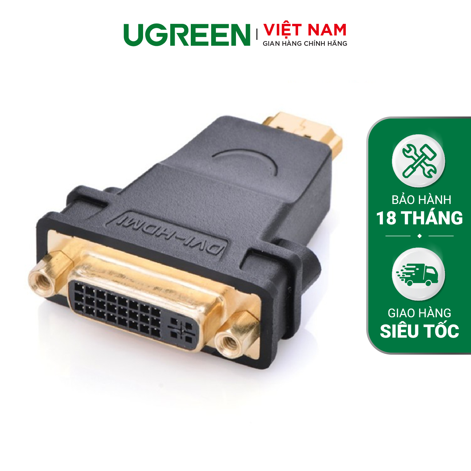 Đầu chuyển đổi HDMI đực sang DVI-I (24+5) cái mạ vàng cao cấp UGREEN 20123 (đen) - Hàng phân phối chính hãng - Bảo hành 18 tháng