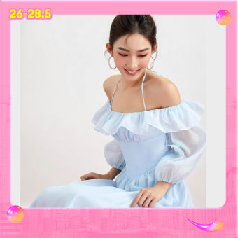 LALLA - Đầm tay dài bẹt vai bèo nữ