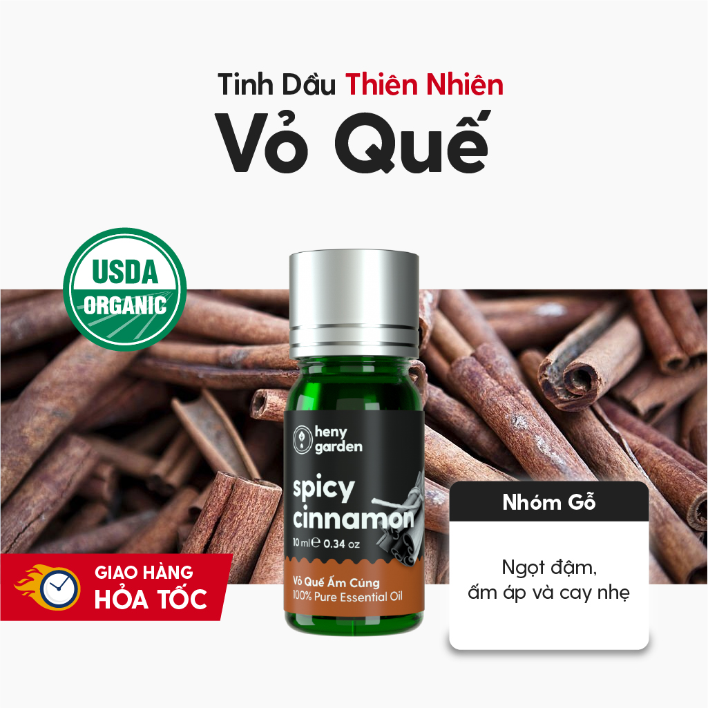 Tinh dầu thơm phòng quế organic thiên nhiên nguyên chất đậm đặc heny garden xông thơm phòng, làm nến thơm thư giãn giúp dễ ngủ 10ml