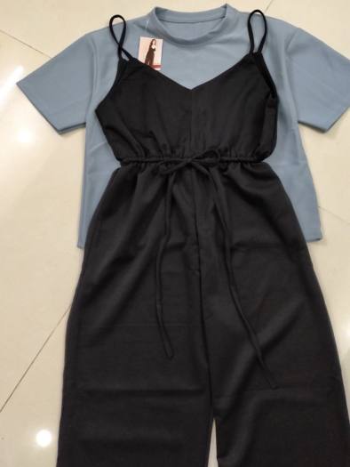 Sét Bộ Jum 2 Dây Cổ Yếm Quần Dài Ống Rộng & Áo Thun COTTON Phong Cách Cá Tính.Qc