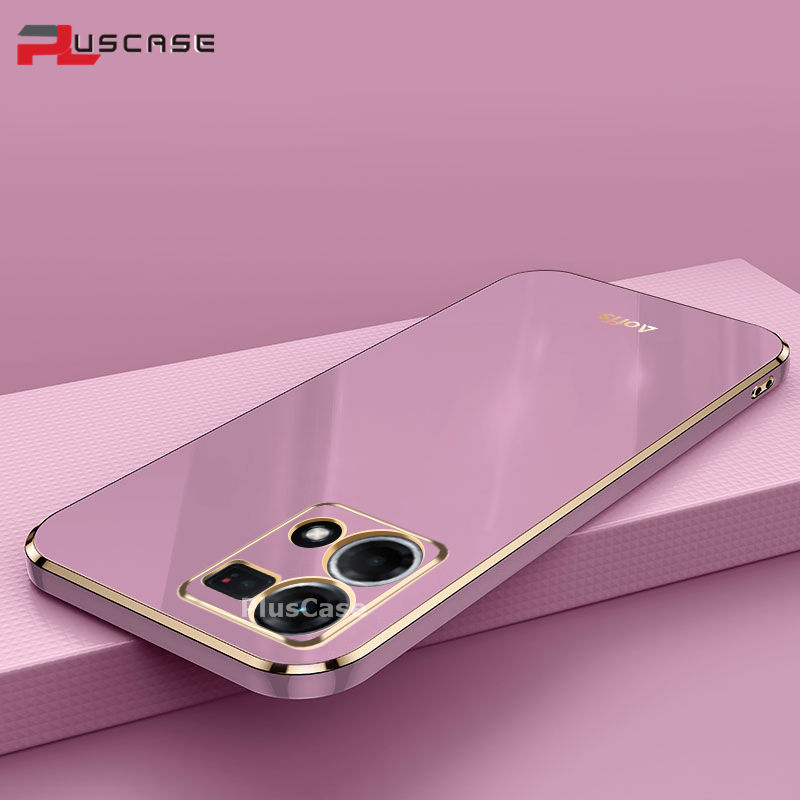 PlusCase cho OPPO Reno7 4G Reno8 4G 6D Mạ Vỏ mềm Bảo vệ ống kính Khung vuông Silicone bóng Ốp lưng chống sốc cho điện thoại