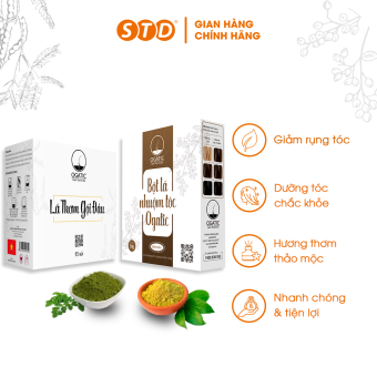 Combo Bột Lá Nhuộm Tóc Màu Nâu 50G, Lá Thơm Gội Đầu Ogatic Hộp 15 Túi, Phủ Bạc, Ngăn Ngừa Rụng Tóc Hương Thơm Thảo Mộc