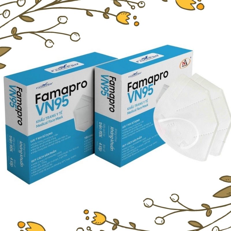 COMBO 10 HỘP - 100 CÁI FAMAPRO VN95 - Khẩu trang y tế N95 kháng khuẩn 4 lớp Famapro VN95 đạt chuẩn N95 (10 cái/ hộp)