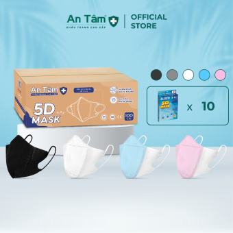 Thùng 100 cái - Khẩu trang y tế 5D 3 lớp Vải Không Dệt & Giấy Kháng Khuẩn Chính Hãng AN TÂM