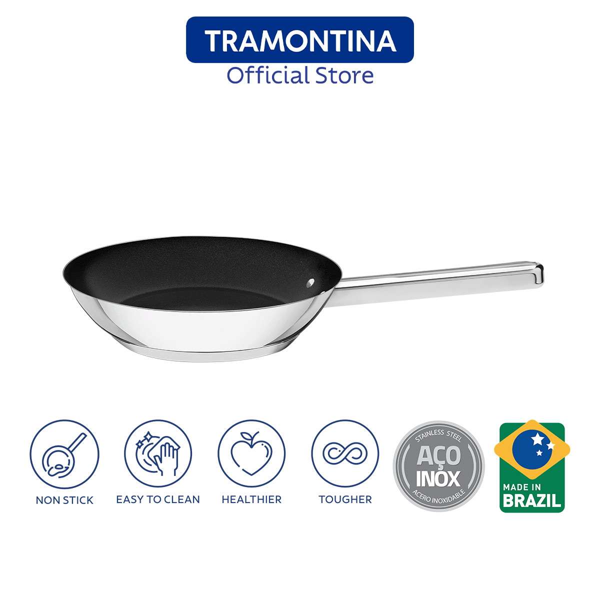 Tramontina Solar Stainless Steel Frying Pan Triple Bottom with Lid and Handle 24 cm 3.3 L 62500240