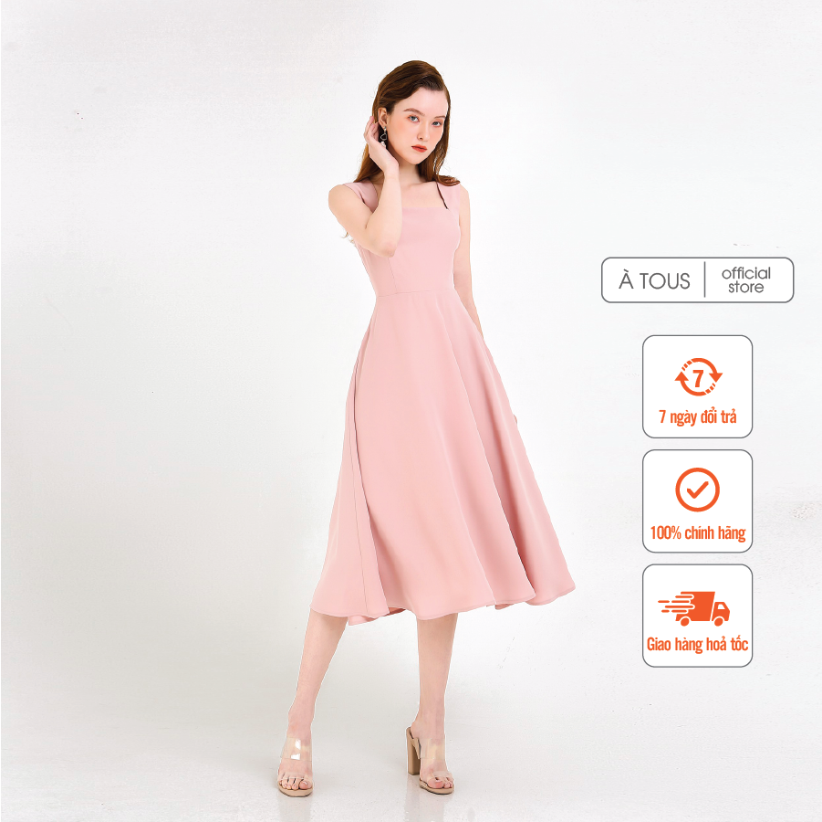 Đầm công sở midi xòe trơn àtous lucy sát nách thiết kế trẻ trung đơn giản thanh lịch