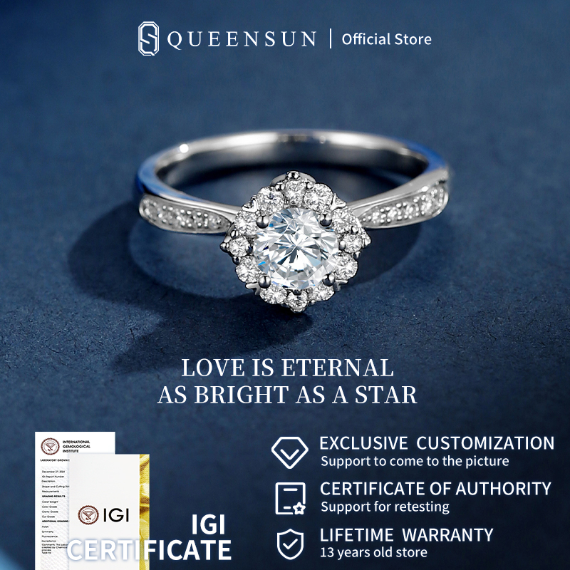 Queensun 18K Glod  Lab Grown Diamond Ring wedding band ring  Luxury Ring  diamond Jewelry Designer ring 培育钻戒指 wedding rings daily jewelry party jewelry Engagement Bands or Rings