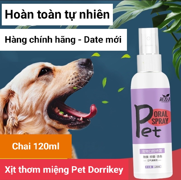 Xịt thơm miệng cho thú cưng Dorrikey 120ml - Súc miệng làm sạch răng miệng cho chó mèo