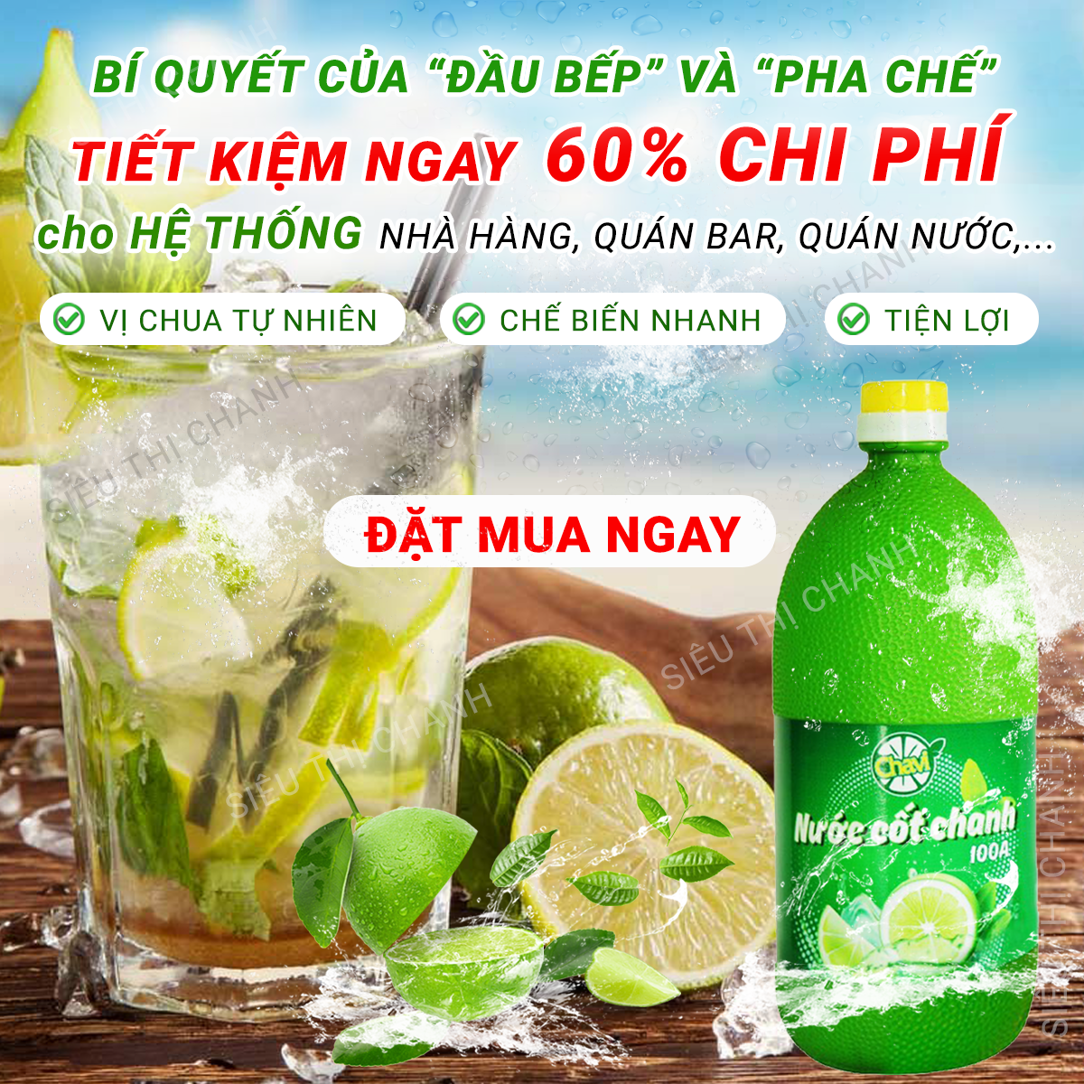 Nước Cốt Chanh Tươi CHAVI 1 Lít [NHÀ CUNG CẤP - Có Cam Kết]