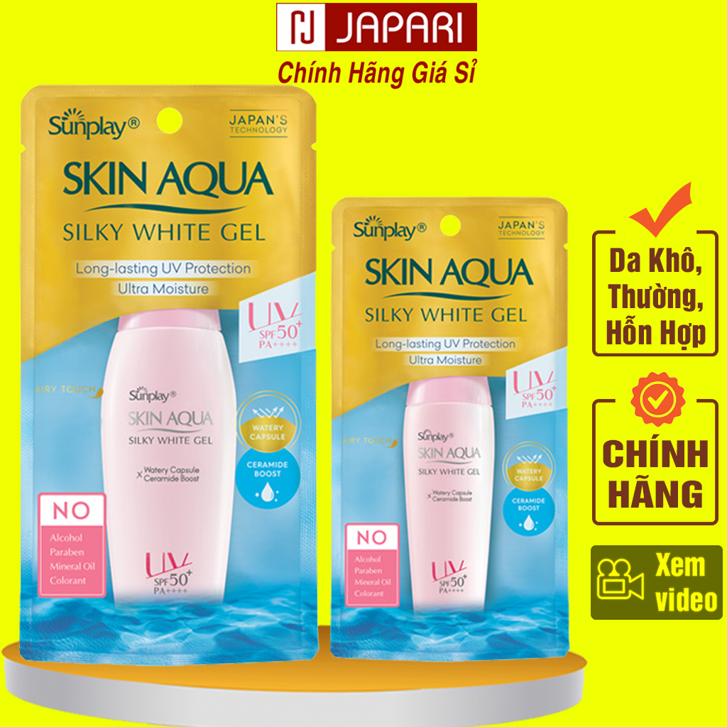 [CHÍNH HÃNG] Kem Chống Nắng Sunplay Skin Aqua Silky White Gel 70g/30g Giữ Ẩm Kiềm Dầu - Gel Chống Nắng Sunplay NẮP HỒNG KCn Skin Aqua Rohto Nhật Bản KHÔNG CỒN, Chống Nước Trôi - Mỹ Phẩm JAPARI