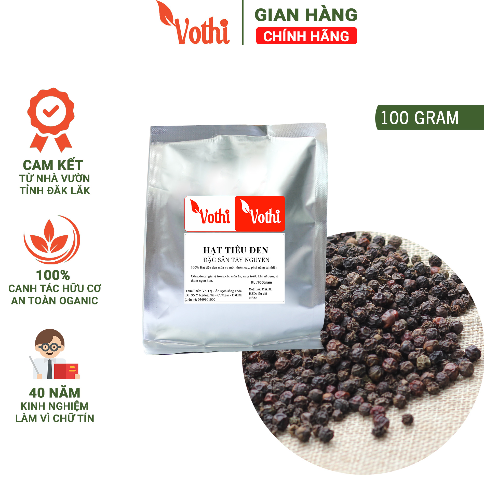 Gói 100gram tiêu cay nguyên hạt vothi món qùa từ đắc lắc thơm cay chất lượng