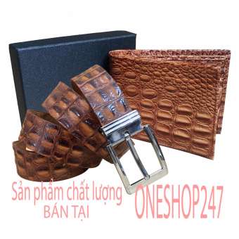 Bộ thắt lưng + Ví da bò thật 100% , vân cá sấu tuyệt đẹp C32TLV
