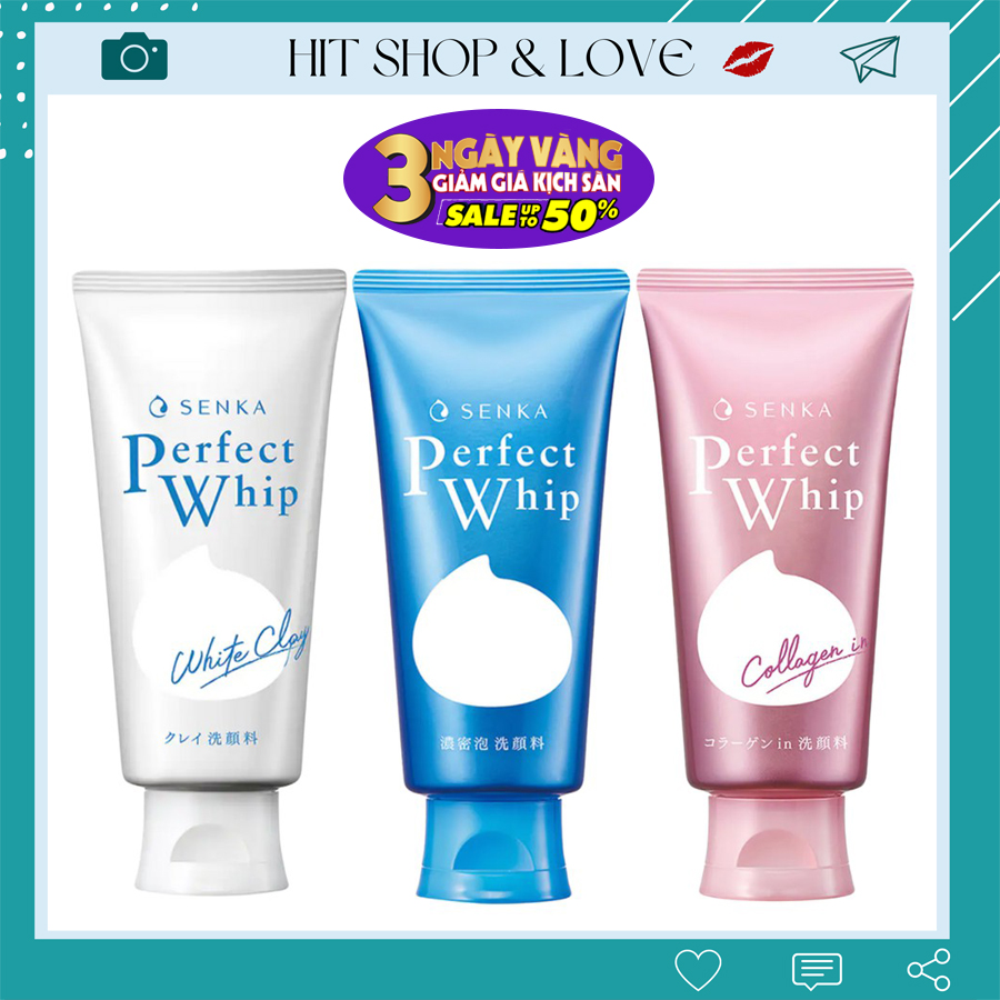 [3 Tặng 1] Sữa Rửa Mặt Senka Perfect Whip 120g Nhật chính hãng dưỡng trắng da bổ sung Collagen ngừa lão hóa