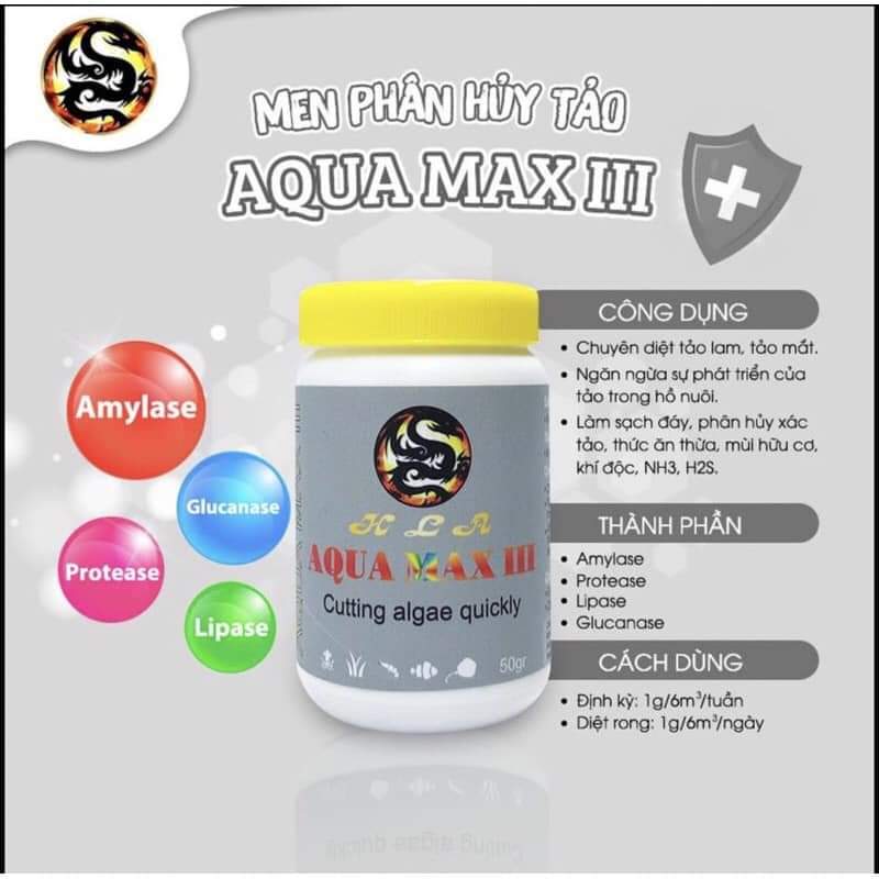 Men phân hủy tảo aqua max iii - thuốc diệt tảo, rong rêu hồ cá | trại cá rồng hoàng lam