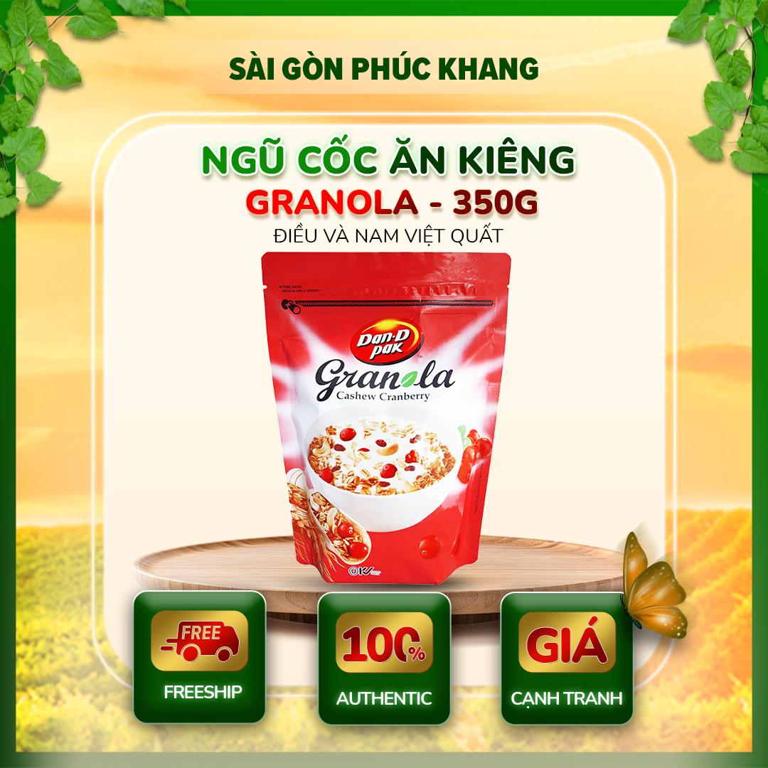 NGŨ CỐC ĂN KIÊNG GRANOLA ĐIỀU & NAM VIỆT QUỐC XUẤT KHẨU 350GR DAN.D.PAK,KHÔNG CHẤT BẢO QUẢN,HỖ TRỢ ĂN KIÊNG GIẢM CÂN,CHỐNG LÃO HÓA DA