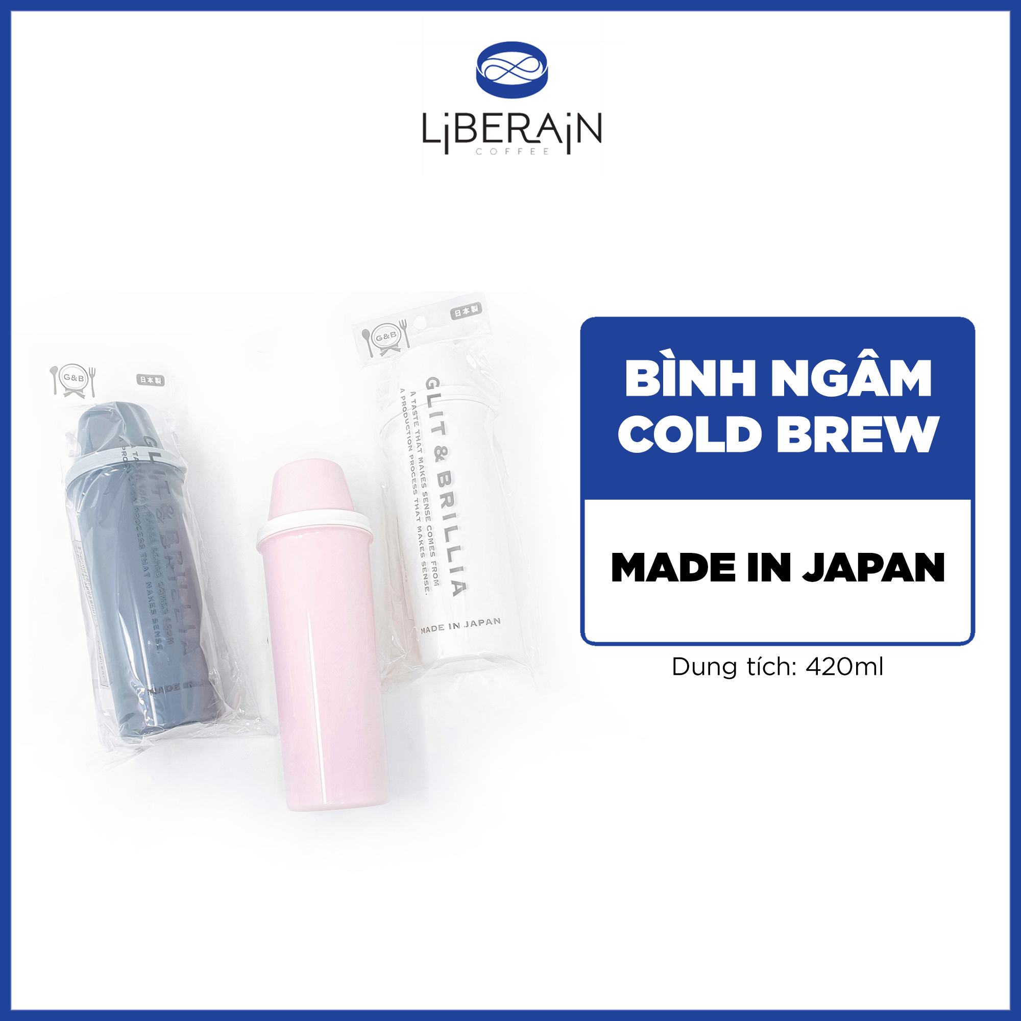 Bình ngâm mini cà phê cold brew Liberain 420ml - Có nắp đậy chống bay mùi cà phê