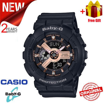 Đồng Hồ Thể Thao Nữ Baby G BA 110 Chính Hãng Hiển Thị Thời Gian Kép Đèn LED World Time Chống Nước Và Chống Nước Chống Sốc   Đồng Hồ Đeo Tay Thể Thao Nữ Với BA-110RG-1A Bảo Hành 2 Năm - Pin trọn đời