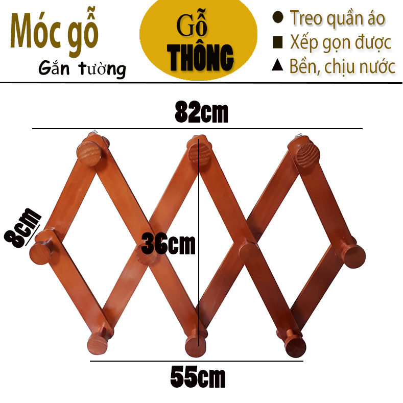 Móc treo quần áo gắn tường size lớn bằng gỗ