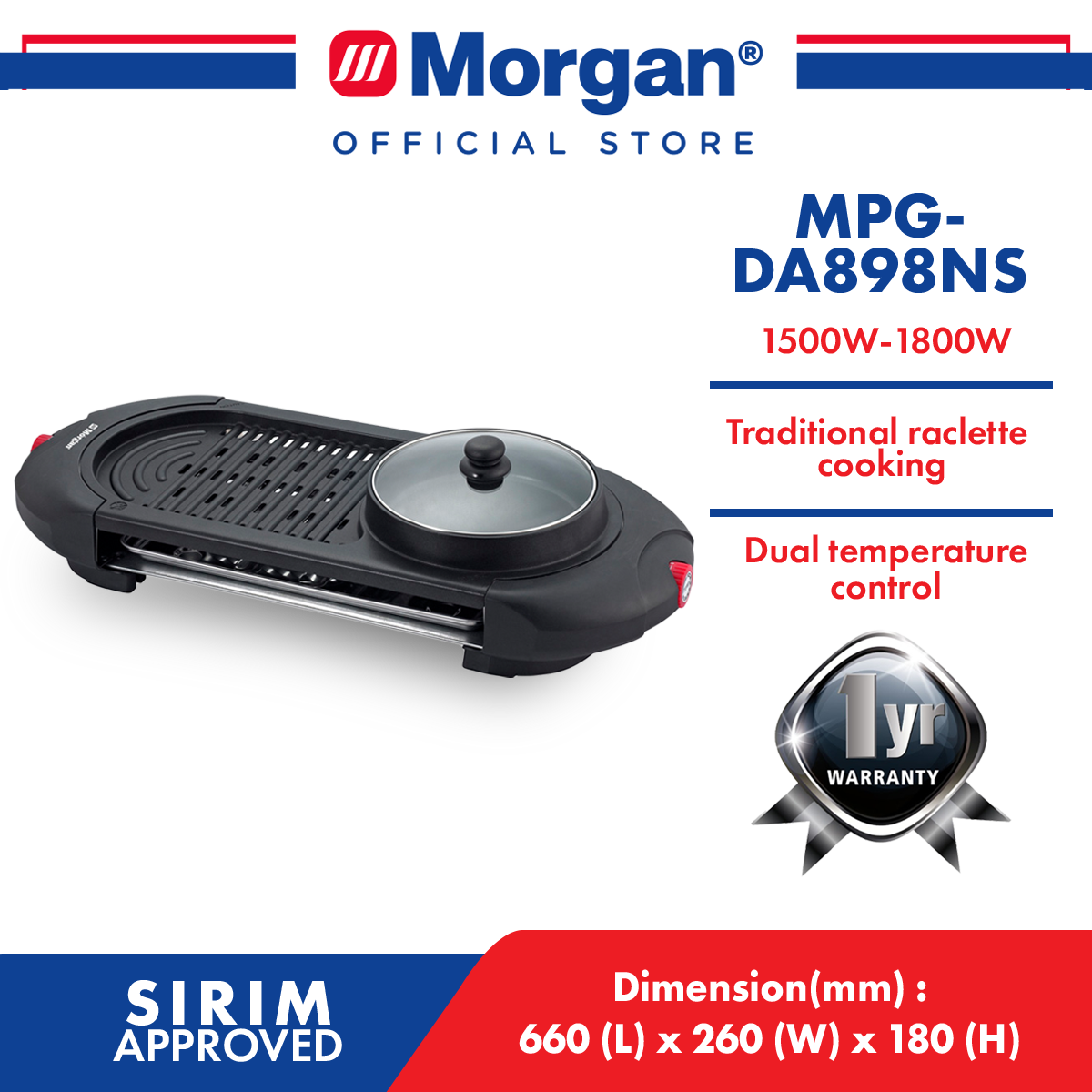 MORGAN MPG-DA898NS PAN GRILL NON-STICK COATED