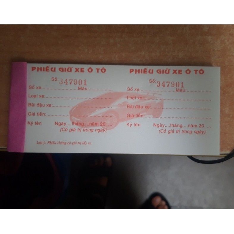 Combo 10 cuốn phiếu giữ xe ôtô 100t