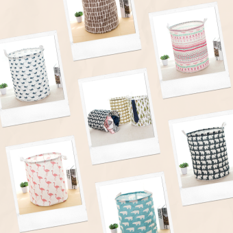 Giỏ vải vintage đựng đồ chơi quần áo chăn màn cỡ lớn hoạ tiết đáng yêu