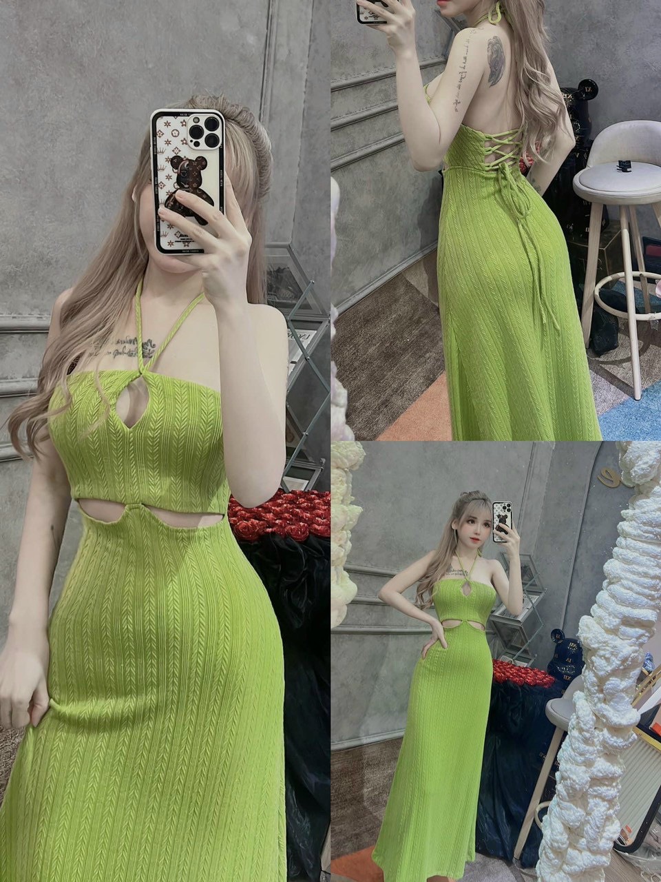 Đầm thun body dáng dày đan dây sau lưng - đầm ôm nữ