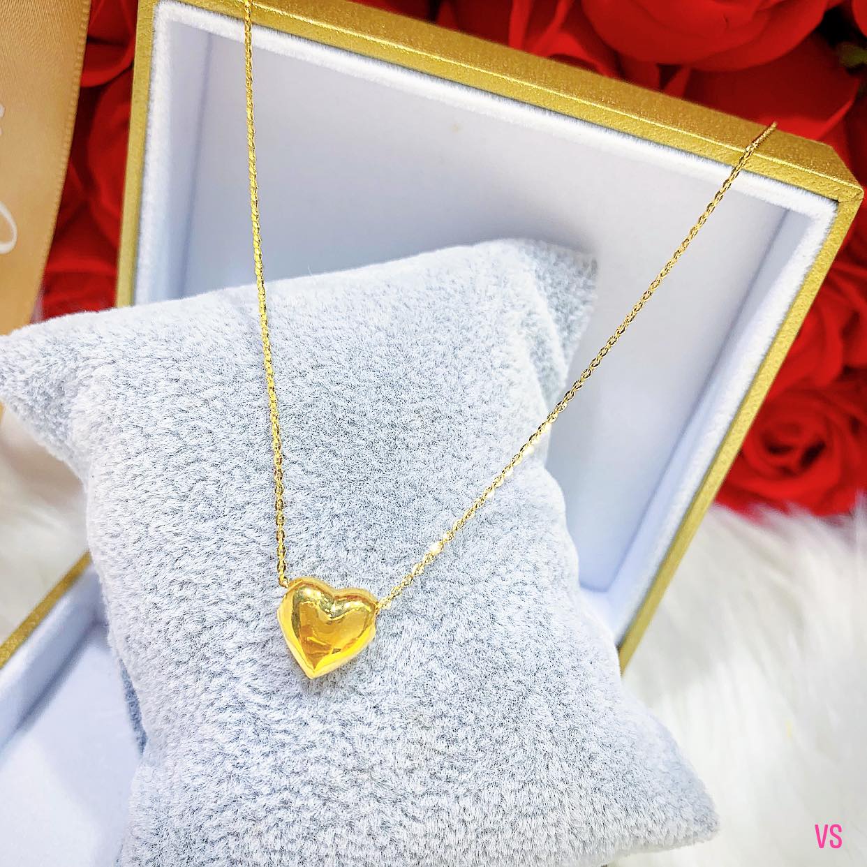 Dây chuyền mặt trái tim phồng bằng vàng tây MS41